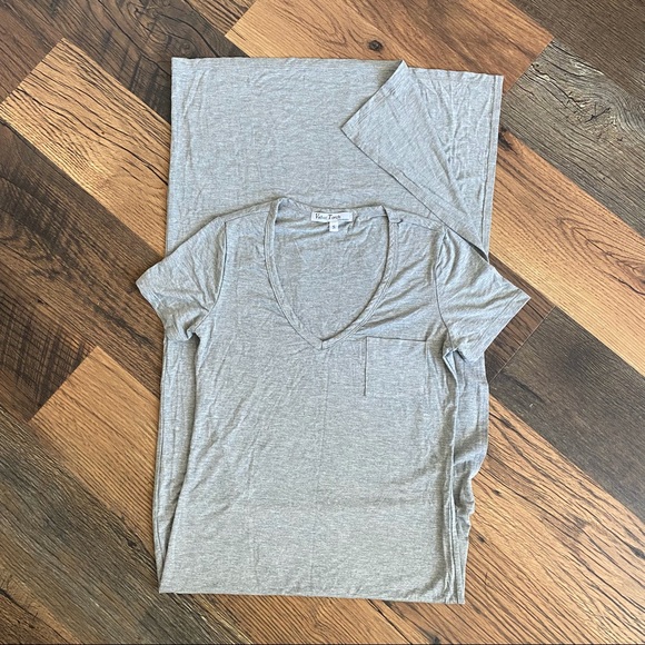 Woman’s Nordstrom Gray V Neck Side Slit, Long Tee Dress NWOT - Picture 2 of 11